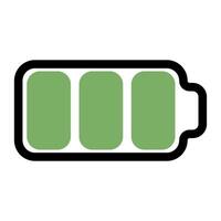 Gadget battery fully charged, three green bars battery charge scale vector