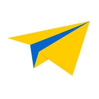 Yellow airplane icon on a white background. A telegram or a paper letter has arrived. Delivery of messages in the application. User interface button for smartphone. Vector illustration