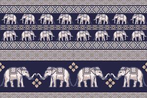 Traditional Thai Elephant Pixel Art Seamless Pattern.  Vector design for fabric, clothing, embroidery, wrapping, wallpaper, and background