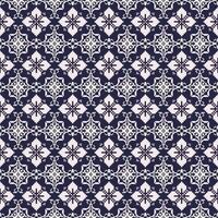Geometric White Floral Pixel Art Seamless Pattern on Blue Background.  Vector design for background and wallpaper