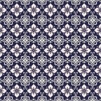 Geometric White Floral Pixel Art Seamless Pattern on Blue Background.  Vector design for background and wallpaper