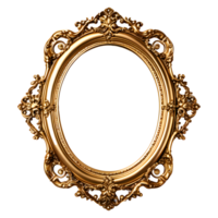 AI generated Antique Gold Oval Round Frame Isolated on Transparent Background png