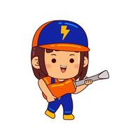 cute electrician girl cartoon character vector