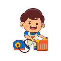 cute house cleaner boy cartoon character vector