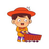 cute shopper boy cartoon character vector