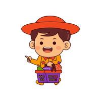 cute shopper boy cartoon character vector