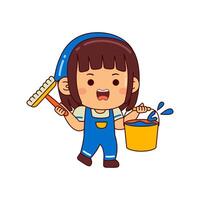 cute housekeeper girl cartoon character vector