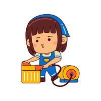 cute housekeeper girl cartoon character vector