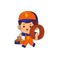cute electrician boy cartoon character vector