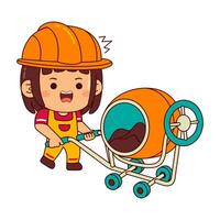 cute builder girl cartoon character vector