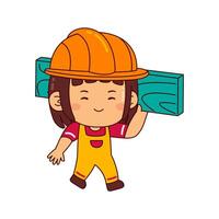 cute builder girl cartoon character vector