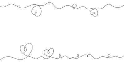 Heart symbol of Valentines Day. Linear style, wide banner with place for text and copy space, on white background vector