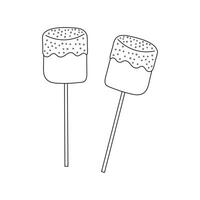 Hand drawn kids drawing Vector illustration toasted marshmallow with strawberry jam flat cartoon isolated