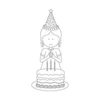 mano dibujado niños dibujo vector ilustración linda niña celebrando cumpleaños plano dibujos animados aislado