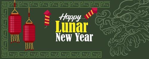 Green Banner Happy Chinese New year Design Banner. Year of the dragon 2024 vector. vector