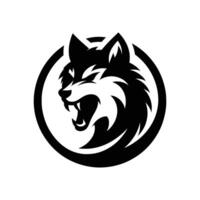 Logo design template, with a wolf head icon in a circle vector illustration