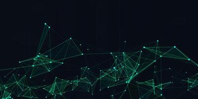 Digital technology futuristic internet network connection dark black background, green abstract cyber information communication, Ai big data science, innovation future tech line illustration vector 3d