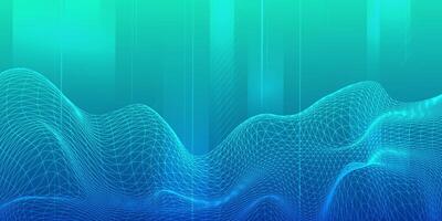 Digital technology futuristic internet network connection blue green background, abstract cloud cyber information communication, Ai big data, innovation future tech, lines dots illustration 3d vector