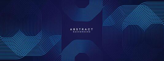 Abstract Dark Navy Blue Waving circles lines Technology Background. Modern gradient with glowing lines shiny geometric shape and diagonal, for brochure, cover, poster, banner, website, header vector