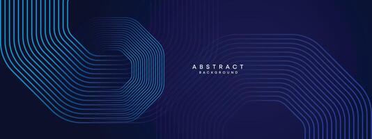 Abstract Dark Navy Blue Waving circles lines Technology Background. Modern gradient with glowing lines shiny geometric shape and diagonal, for brochure, cover, poster, banner, website, header vector