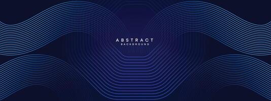 Abstract Dark Navy Blue Waving circles lines Technology Background. Modern gradient with glowing lines shiny geometric shape and diagonal, for brochure, cover, poster, banner, website, header vector
