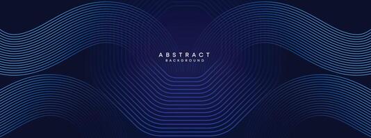 Abstract Dark Navy Blue Waving circles lines Technology Background. Modern gradient with glowing lines shiny geometric shape and diagonal, for brochure, cover, poster, banner, website, header vector