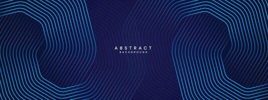 Abstract Dark Navy Blue Waving circles lines Technology Background. Modern gradient with glowing lines shiny geometric shape and diagonal, for brochure, cover, poster, banner, website, header vector