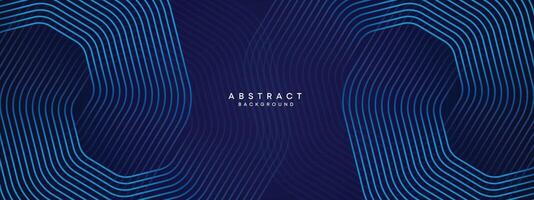 Abstract Dark Navy Blue Waving circles lines Technology Background. Modern gradient with glowing lines shiny geometric shape and diagonal, for brochure, cover, poster, banner, website, header vector