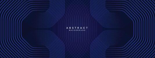 Abstract Dark Navy Blue Waving circles lines Technology Background. Modern gradient with glowing lines shiny geometric shape and diagonal, for brochure, cover, poster, banner, website, header vector