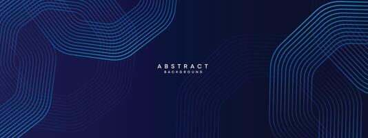 Abstract Dark Navy Blue Waving circles lines Technology Background. Modern gradient with glowing lines shiny geometric shape and diagonal, for brochure, cover, poster, banner, website, header vector