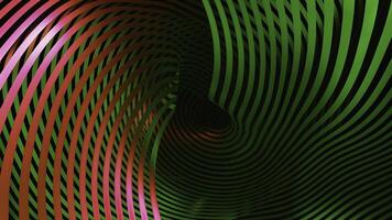 Moving wavy ribbons in 3d. Design. Beautiful ribbons move in waves in space on black background. Colorful ribbons move and shine with wavy curves in hypnotic tunnel photo