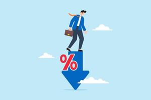 Businessman standing on falling percentage sign vector