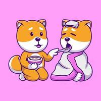 Cute Sick Shiba Inu Couple Cartoon Vector Icons Illustration. Flat Cartoon Concept. Suitable for any creative project.