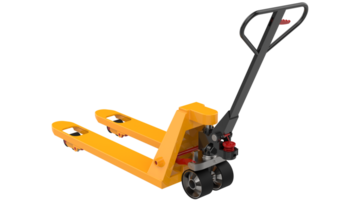 Yellow pallet jack isolated on background. 3d rendering - illustration png