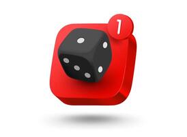 Board game app button. 3d vector mobile application icon with notification