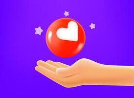 Hand with social media reaction. 3d vector mobile application icon with notification