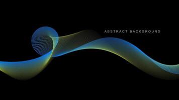 Black abstract background with dynamic glowing lines waves of yellow blue color. Futuristic technology concept for banner, presentation, poster, web, wallpaper, cover and brochure. Vector illustration