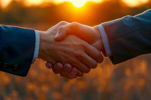 AI generated Successful Business Partnership Two Professionals Shake Hands in a Corporate Environment Generative AI photo