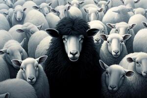 AI generated A flock of white sheep with black in the middle. generative ai photo