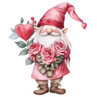 AI generated Gnome man clip art with red roses watercolor illustration, AI generated. png