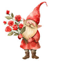 ai généré mignonne gnome agrafe art avec rouge des roses aquarelle illustration, ai généré. png