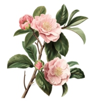 AI generated Camellias and leaves on a white background watercolor illustration. png