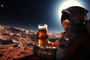 AI generated Astronaut sitting on the moon drinking beer, Generative AI photo