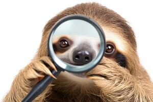 AI generated A sloth hold with a magnifying glass on white background . AI generated photo