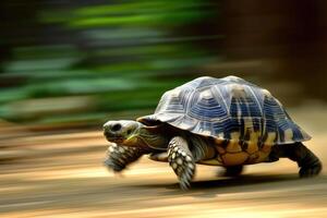 AI generated A turtle that fast runs in blur background .generative AI photo