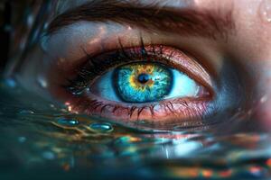 AI generated illustration of a woman's eye above the surface of water photo