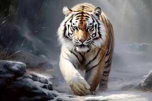 AI generated Male tiger walking in natural habitat. Wildlife scene. Generative AI photo