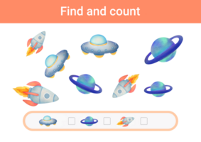 hitta Allt söt rymdskepp, raketer, planeter, flygande fat, räkna siffra och skriva rätt svar. Plats pedagogisk matematik spel för förskola barn. studie metematik sida, barnkammare barnslig aktivitet png
