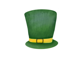 One green hat is top hat. Watercolor illustration isolated on transparent background. traditional symbol of the Irish holiday is St. Patrick s Day on March 17th. Clipart and cutout png