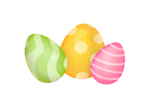 Watercolor colorful cute easter eggs collection on transparent background. Happy Easter art. Paschal Elements set for Easter cards, covers, posters and invitations png